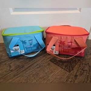 Trader Joe's mini insulated bags PEACH And SEA BLUE Peachy Pink & Light Blue SET